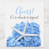 Hochzeit Wein Blue Hydrangea Starfish Cheers Label Weinetikett (Einzelnes Label)