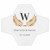 Hochzeit weiß schwarzes Gold Lorbeerkranz Monogram Fußball (Flach)