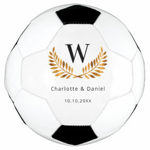 Hochzeit weiß schwarzes Gold Lorbeerkranz Monogram Fußball