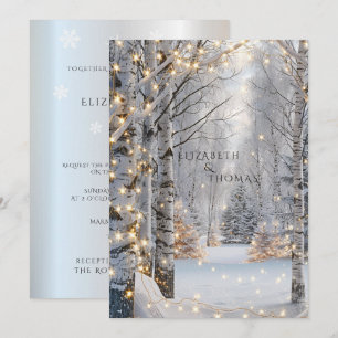 Hochzeit Weiße Birken Schnee Hübsche Lichter Einladung