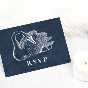 Hochzeit Weißer Schwan Navy Blau RSVP Einladungspostkarte