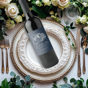 Hochzeit Weißer Schwan Navy Blauer Wein unten Weinetikett