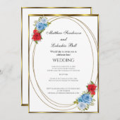 Hochzeit White Blue Red Blume Gold Elegant Einladung (Vorne/Hinten)