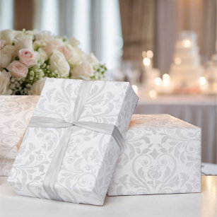 Hochzeit White Damask Einfache Elegance Rose Geschenkpapier