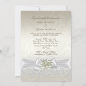 Hochzeit White Swans Cream Pearl Lace Damask Einladung (Rückseite)