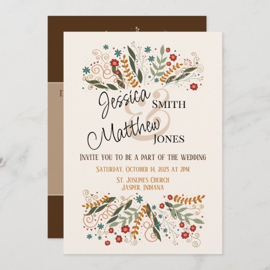 Hochzeit Wildblumen Moderne Inspirivity Elegant Einladung (Vorne/Hinten)