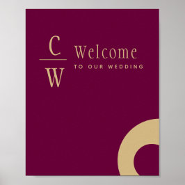 Hochzeit Willkommen Berry Wine Gold Mit Monogramm  Poster