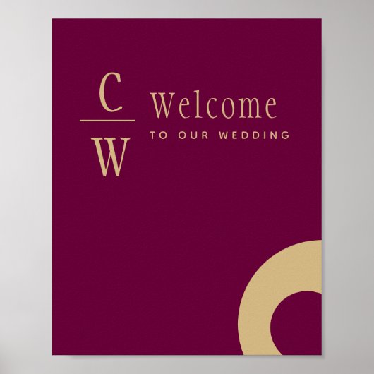 Hochzeit Willkommen Berry Wine Gold Mit Monogramm  Poster (Vorne)