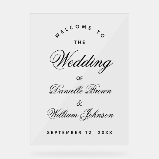 Hochzeit Willkommen Einfache Kalligrafie Elegantes Acrylschild (Vorderseite)