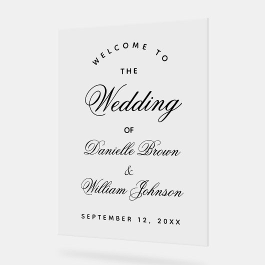 Hochzeit Willkommen Einfache Kalligrafie Elegantes Acrylschild (Winkel)