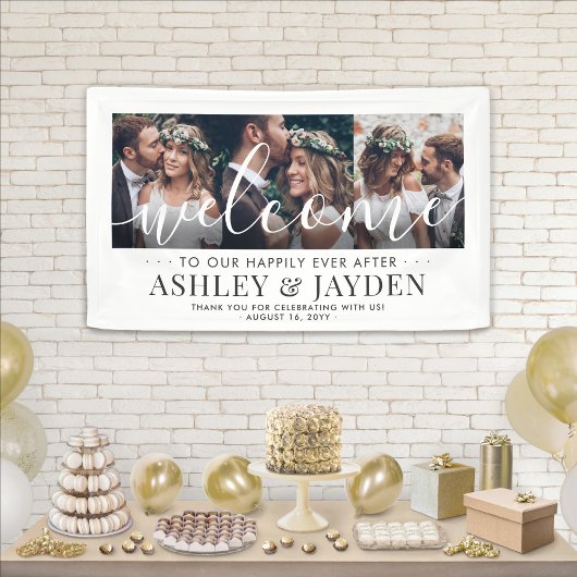 Hochzeit Willkommen Einfaches Chic Script 3 Foto C Banner