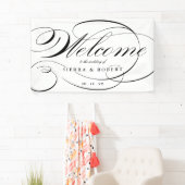Hochzeit Willkommen Elegantes Script Schwarz und W Banner (Insitu)