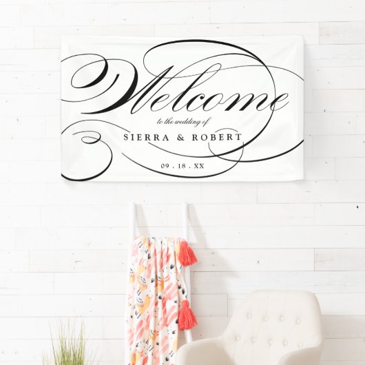 Hochzeit Willkommen Elegantes Script Schwarz und W Banner (Insitu)