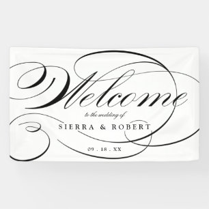 Hochzeit Willkommen Elegantes Script Schwarz und W Banner