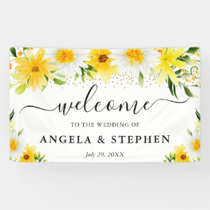 Hochzeit Willkommen mit Gänseblümchen und gelben B Banner