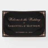 Hochzeit Willkommen Schwarz Rosa Elegant Vintag Ve Banner (Horizontal)