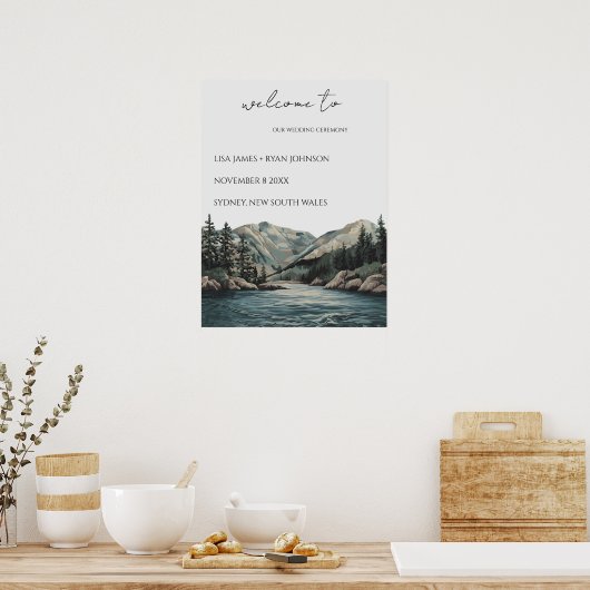 Hochzeit Willkommene Bergsee Pine Tree Wasserfarbe Poster (Küche)
