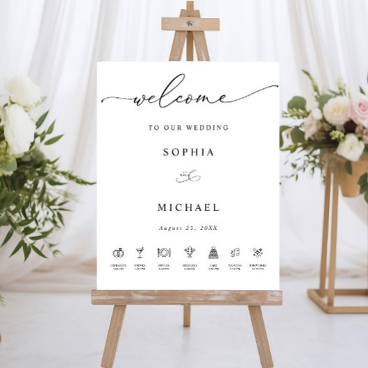 Hochzeit Willkommensschild mit Zeitplan Minimalist Poster