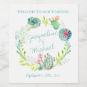 Hochzeit Wine Desert Cactus Wreath Boho Western Ar Weinetikett (Einzelnes Label)