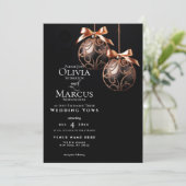 HOCHZEIT | Winter Rose Gold Onyx Baubles Einladung (Stehend Vorderseite)