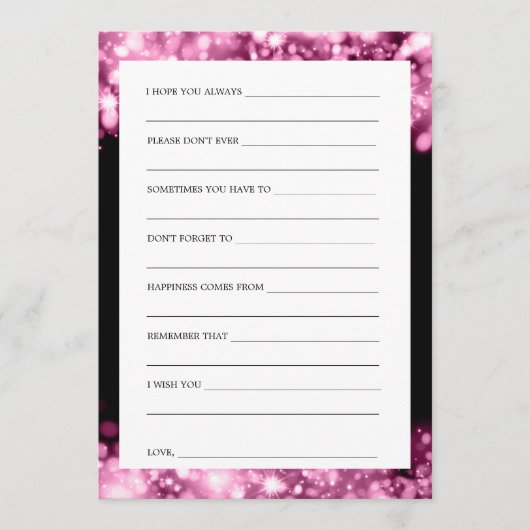 Hochzeit wünscht rosafarbene Lichter Hinweiskarte (Vorderseite)