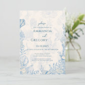 Hochzeit zum Thema Blauer Toiler Ozean Einladung (Stehend Vorderseite)