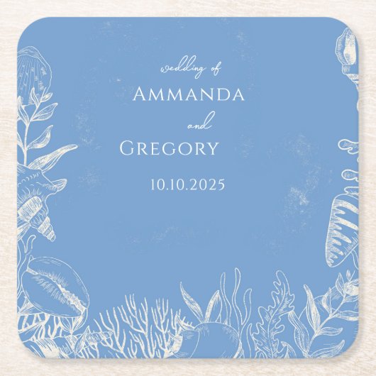 Hochzeit zum Thema Blauer Toiler Ozean Rechteckiger Pappuntersetzer (Vorderseite)