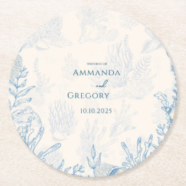 Hochzeit zum Thema Blauer Toiler Ozean Runder Pappuntersetzer