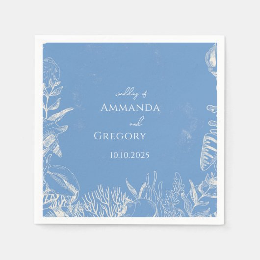 Hochzeit zum Thema Blauer Toiler Ozean Serviette (Vorderseite)