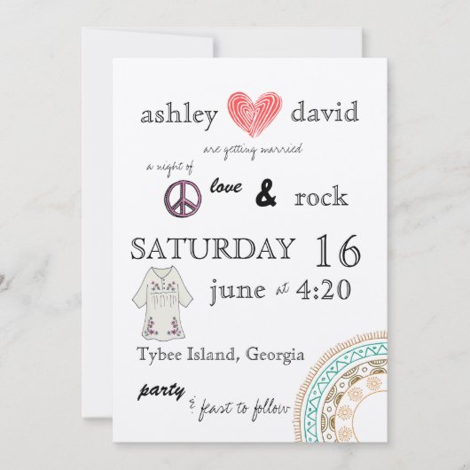 Hochzeit zum Thema der 1970er Jahre Einladung (Vorderseite)