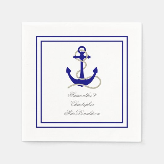 Hochzeit zum Thema "Nautischer Anker" Serviette (Vorderseite)