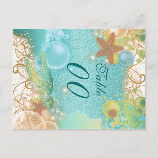 Hochzeit zum Thema Strand "Tischnummer" Postkarte (Vorderseite)