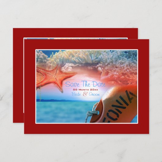 Hochzeit zum Thema Strand tropische Kreuzfahrt Ankündigungspostkarte (Vorne/Hinten)