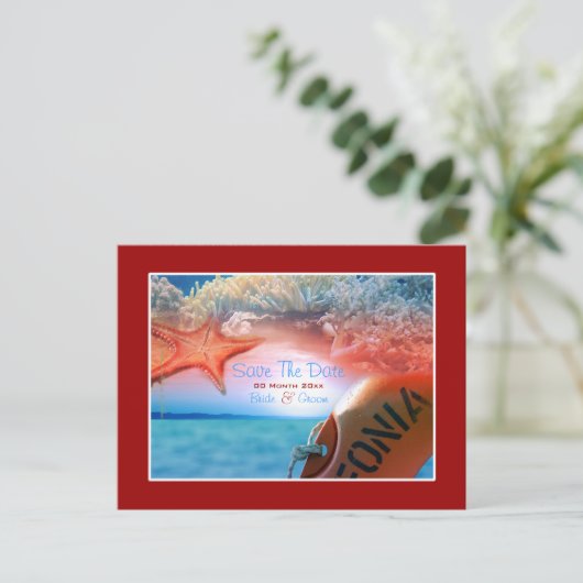 Hochzeit zum Thema Strand tropische Kreuzfahrt Ankündigungspostkarte (Stehend Vorderseite)