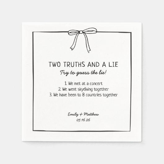 Hochzeit zwei Wahrheiten und ein Lie Game Fun Fact Serviette (Vorderseite)