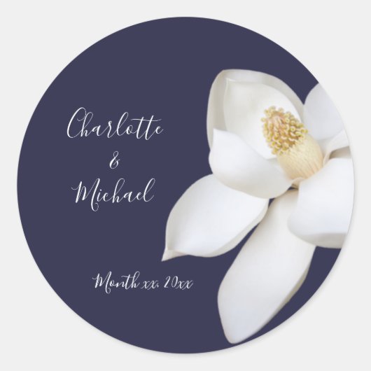 Hochzeit zwischen Marine und White Magnolia Runder Aufkleber (Vorderseite)