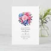 Hochzeit zwischen Rosa und Blauen Flora Einladung (Stehend Vorderseite)