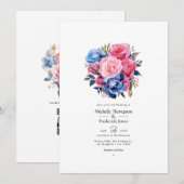 Hochzeit zwischen Rosa und Blauen Flora Einladung (Vorne/Hinten)