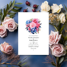Hochzeit zwischen Rosa und Blauen Flora Einladung