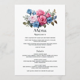 Hochzeit zwischen Rosa und Blauen Flora Menükarte