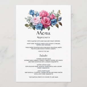 Hochzeit zwischen Rosa und Blauen Flora Menükarte