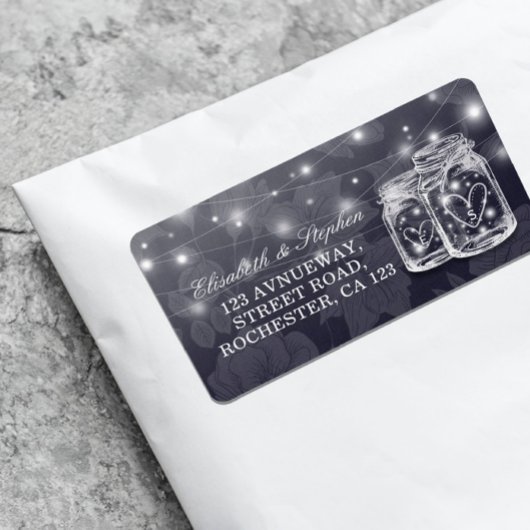Hochzeitadresse Mason Jars String Lights Navy Blue Adressaufkleber