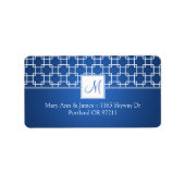 Hochzeitadresse Monogram Trellis Muster Blau Adressaufkleber (Vorne)
