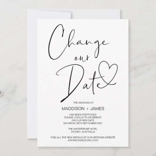 Hochzeitaufschiebung, Ändern Sie unser Datum Hochz Einladung (Vorderseite)