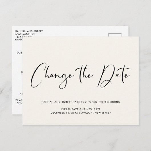 Hochzeitaufschub ändern das Datum der Lichtcreme Ankündigungspostkarte (Vorne/Hinten)