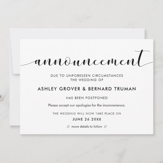 Hochzeitaufschub Neudatenkarte Einladung (Vorderseite)