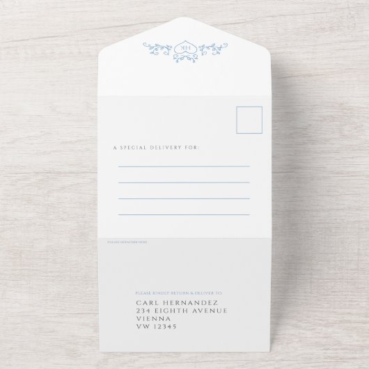 Hochzeitblatt-Art-Herz-Monogramm All In One Einladung (Außenbereich)