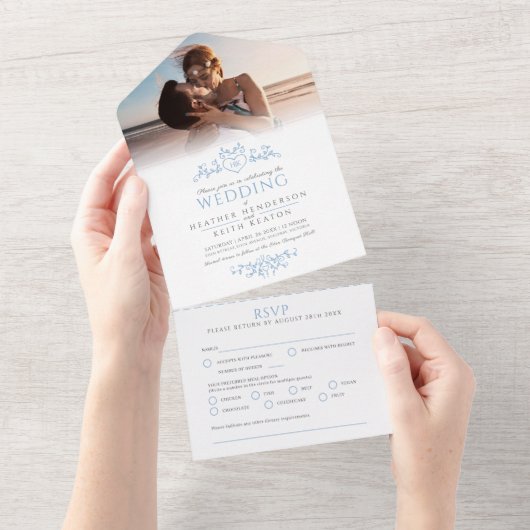 Hochzeitblatt-Art-Herz-Monogramm All In One Einladung (Abreißen)