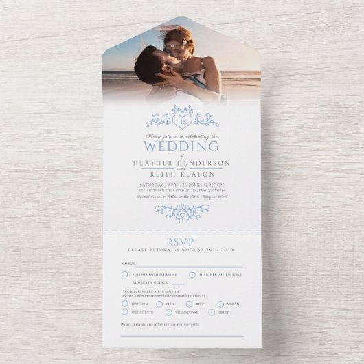 Hochzeitblatt-Art-Herz-Monogramm All In One Einladung (Innen Boden)