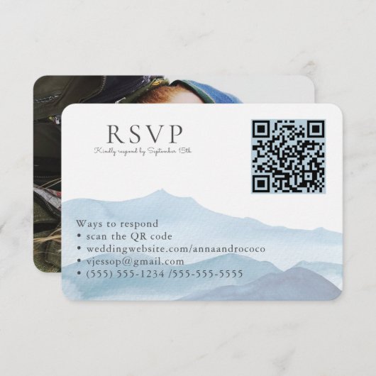 HochzeitBlue Watercolor UAWG Online QR-Code Begleitkarte (Vorne/Hinten)